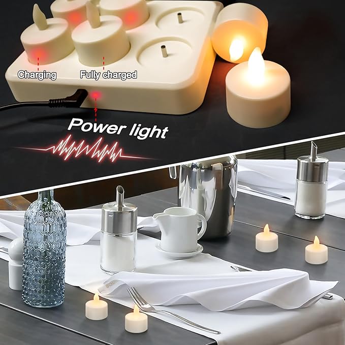 HL Flameless Candles with Remote & Charging Base,6pcs 50+Hours Rechargeable Battery Operated Tea Lights Timer Candles, LED Votive TeaLights Yellow Light for Halloween Christmas Table Centerpiece