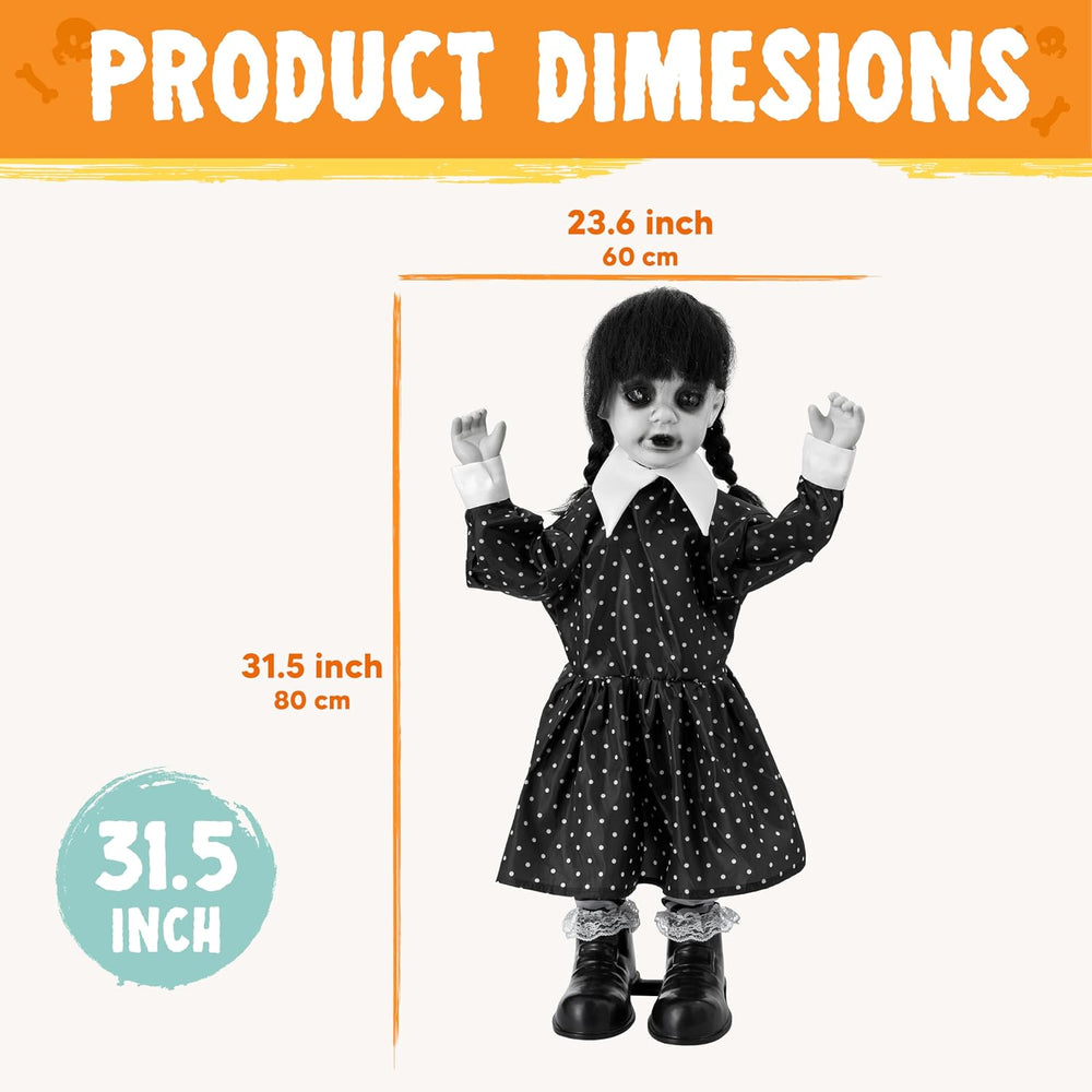 JOYIN Halloween Animatronic School Girl in Black Dress Decoration Outdoor, So...