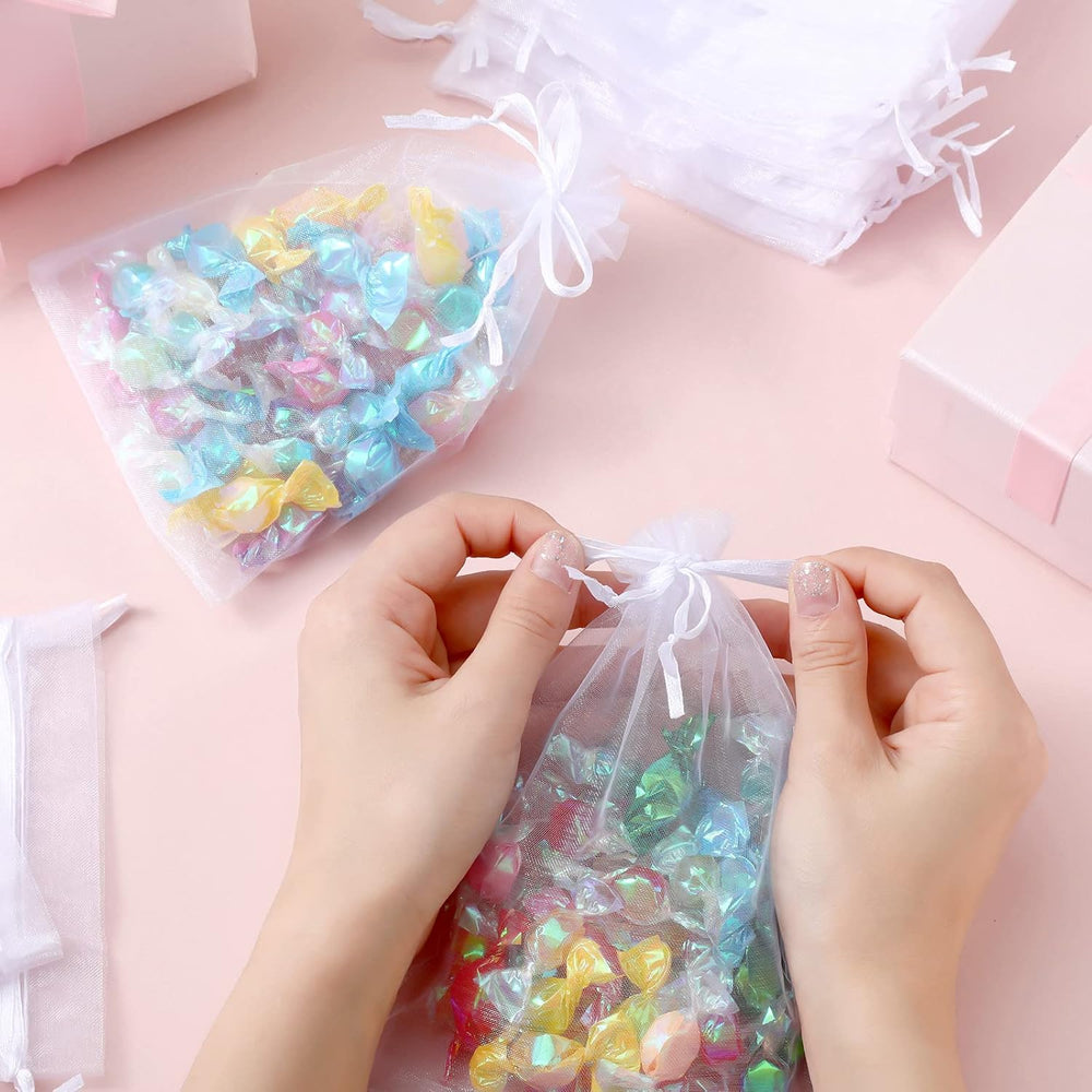 500 Pcs White Organza Bags 5 x 7 Inch Jewelry Gift Bags Small Mesh Drawstring...