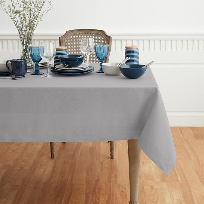 Solino Home Soft Grey Linen Tablecloth 60 x 108 Inch - 100% Pure Linen Table Cloth for Rectangle Tables - Fete, Machine Washable Tablecloth for Fall, Autumn, Thanksgiving, Christmas