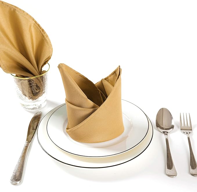 Cloth Napkins 20x20 inch Washable Polyester Dinner Napkins Soft Table Napkins for Wedding Party Dining Banquet(Gold,50PCS)