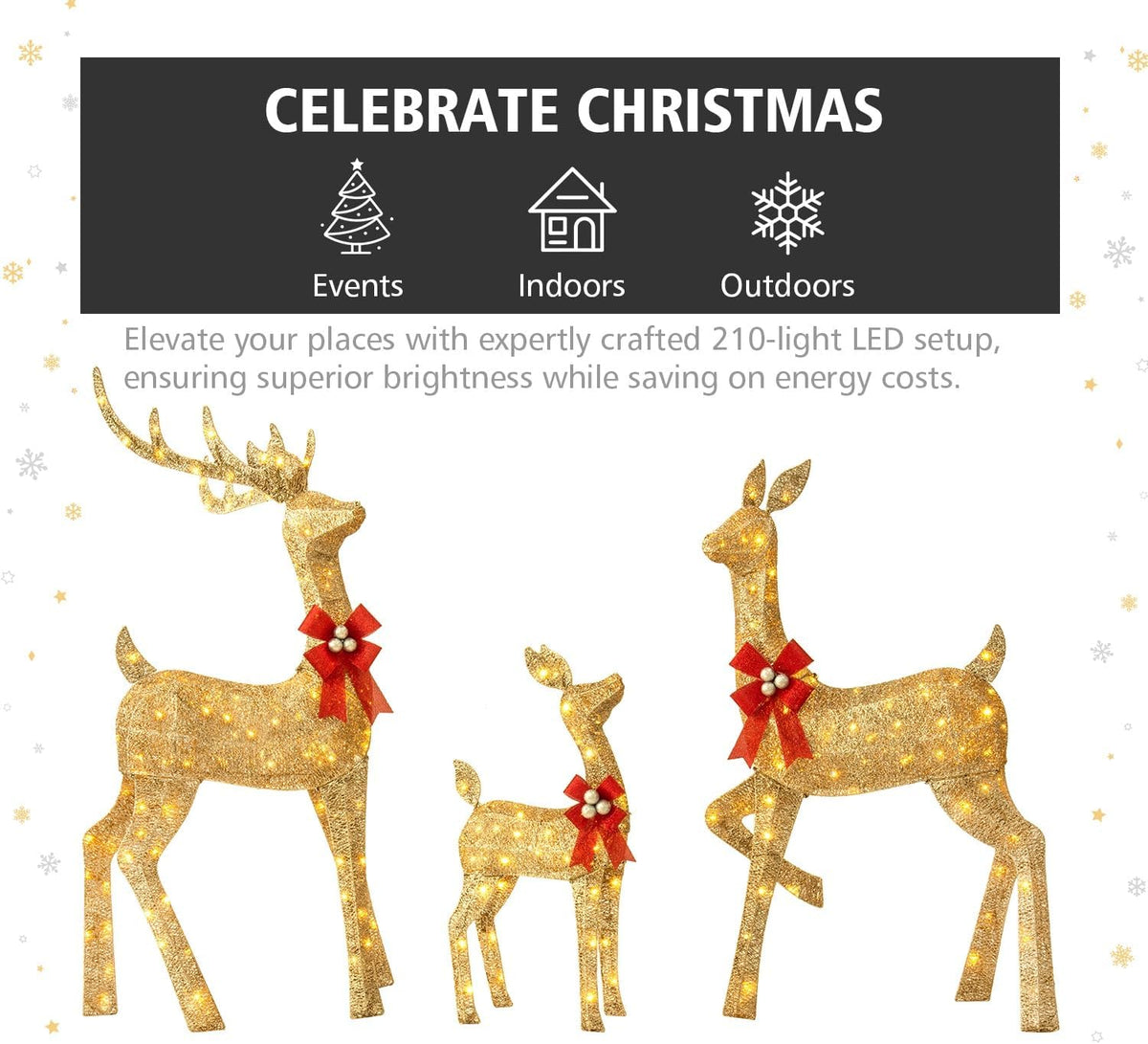 jingle joy 3-piece large lighted christmas deer family, side view