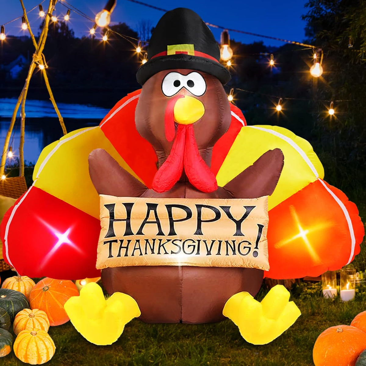 Danxilu 6 FT Thanksgiving Inflatables Turkey Outdoor Decorations with LEDs