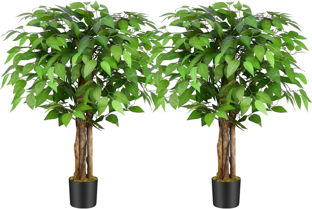 3ft Ficus Artificial Trees with Natural Curved Trunks, 36" Tall Lush Faux Tree for Home Decor Indoor, Green Lifelike Fake Ficus Tree Artificial Plants(Set of 2)