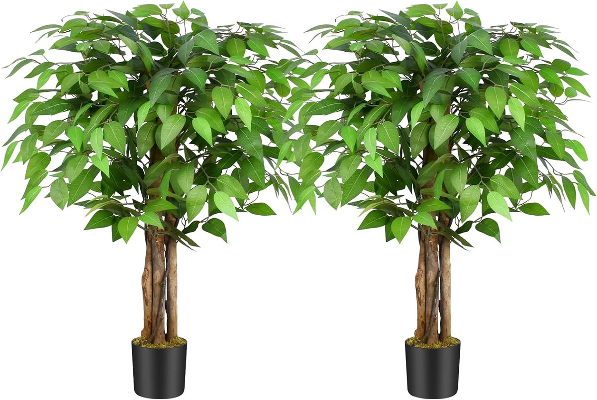 3ft Ficus Artificial Trees with Natural Curved Trunks, 36" Tall Lush Faux Tree for Home Decor Indoor, Green Lifelike Fake Ficus Tree Artificial Plants(Set of 2)