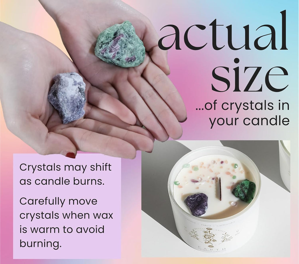 Taurus, Virgo, Capricorn Gifts for Women, Wood Wick Crystal Soy Candle
