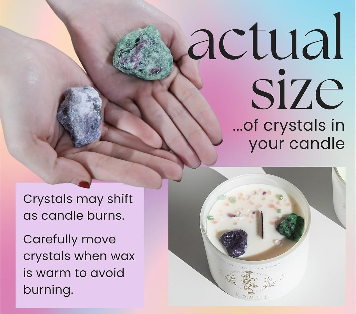 Taurus, Virgo, Capricorn Gifts for Women, Wood Wick Crystal Soy Candle