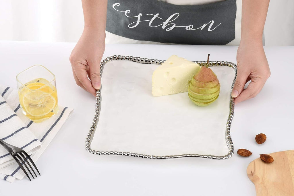 pampa bay salerno titanium-plated ceramic porcelain 11-inch square shown in use