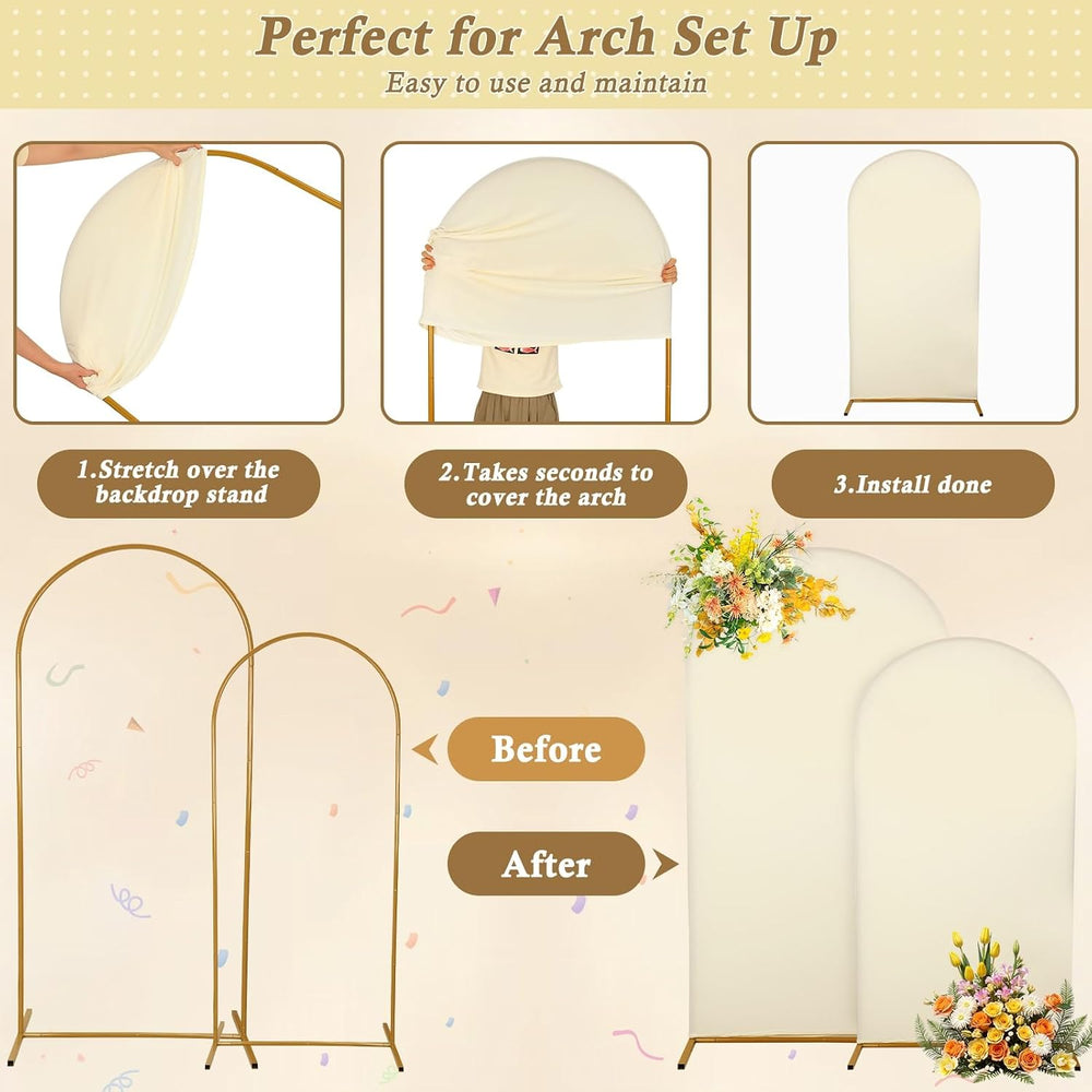 7.2FT, 6FT Beige Spandex Arch Backdrop Stand Covers Set of 2