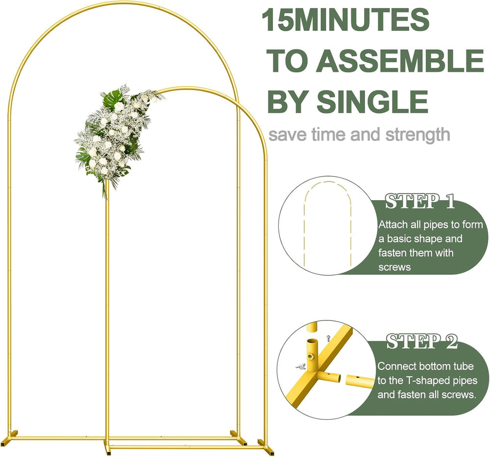 Wedding Arch Backdrop Stand Set of 2, Gold Metal, 7.3FT & 6FT