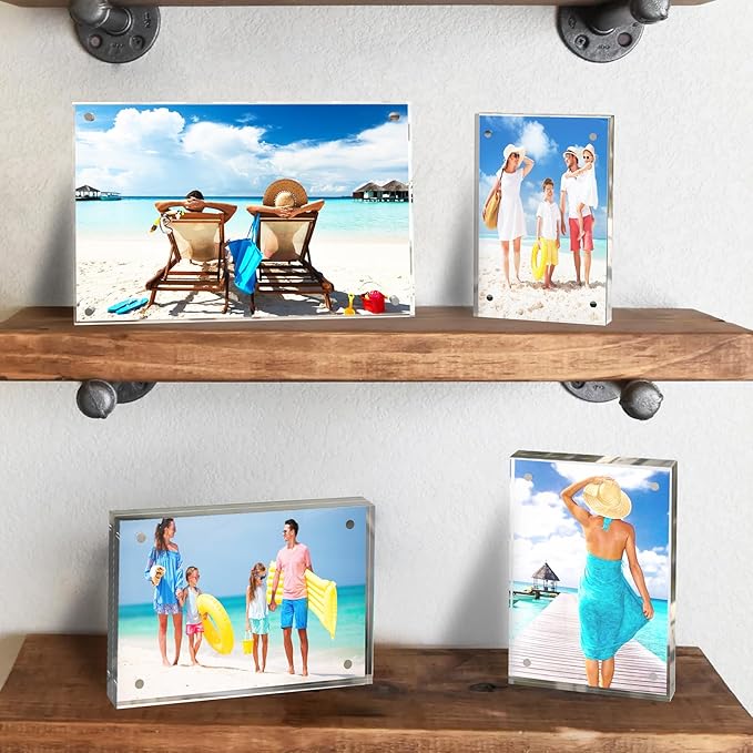 4x6 Inches Acrylic Picture Frames 5 Pack, Double Sided Magnetic Photo Frames,Free Standing on Desk or Table Clear Picture Frames