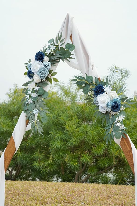 ponatia Wedding Arch Flowers (Pack of 2), Artificial Dusty Blue Flowers & Welcome Signs Decorations for Wedding Ceremony Reception