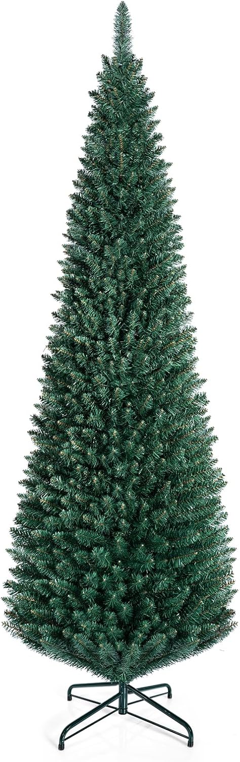 Goplus 7ft Artificial Slim Pencil Christmas Tree with 700 Lush Branch Tips