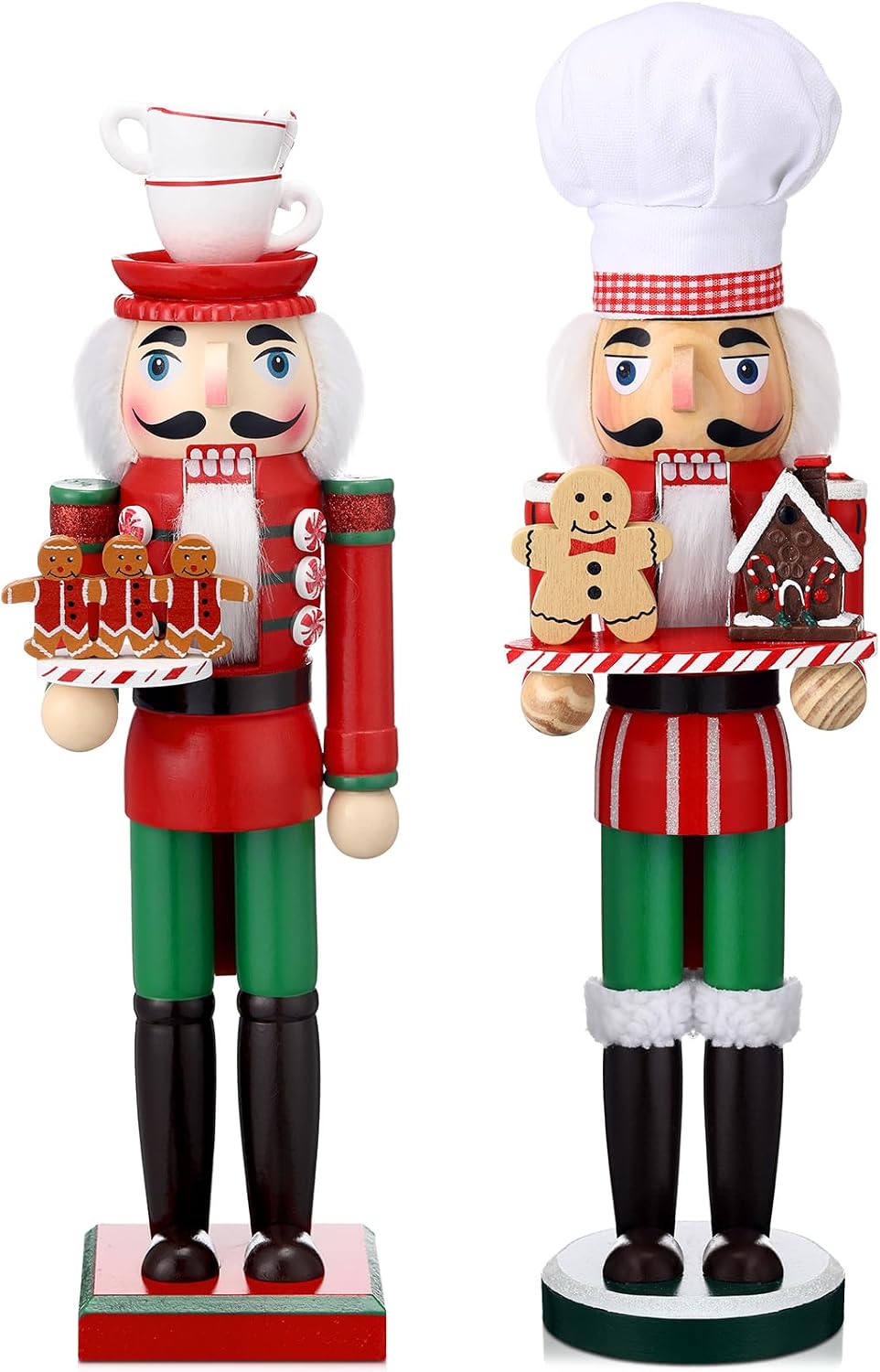 Soaoo 2 Pcs Christmas Nutcracker Ornament 15'' Wooden Nutcracker Figures