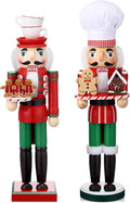 Soaoo 2 Pcs Christmas Nutcracker Ornament 15'' Wooden Nutcracker Figures