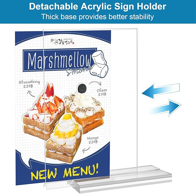 Acrylic Sign Holder 4x6 Inches 24 Pack, Double Sided Clear Display Stand Table Top Sign Paper Holder, Vertical Menu Flyer Holder, Plastic Sign Frame for Stores, Restaurants, Hotels, Office
