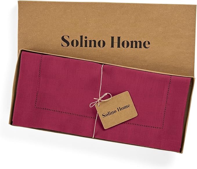 Solino Home Linen Beet Table Runner 120 Inches Long - 100% Pure Linen Hemstitch 14 x 120 Inch Table Runner for Dining, Fall, Autumn, Thanksgiving, Holiday - Classic Hemstitch