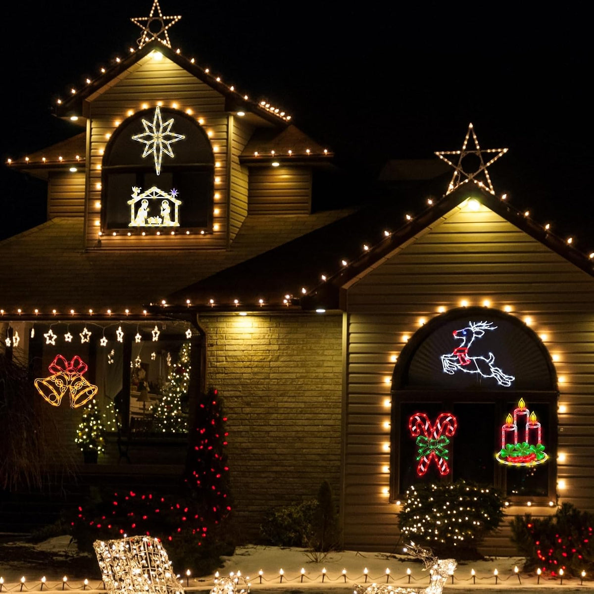 trwymz 16" christmas window silhouette lights decorations on a desk or shelf