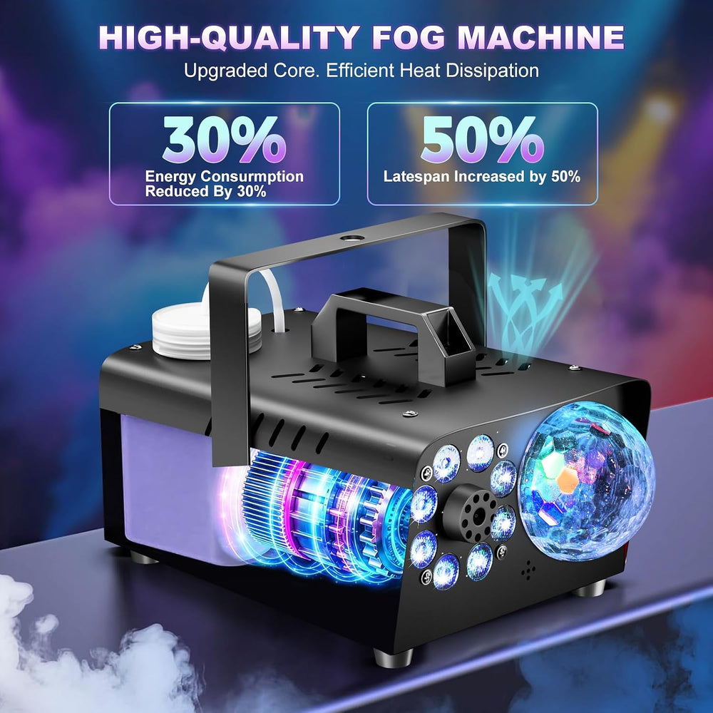 1200W Fog Machine, 6000CFM for Halloween, Disco Light & Remote