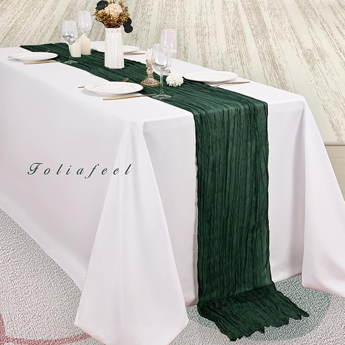 Emerald Green 12 Pack Cheesecloth Table Runner 10FT Boho Fabric Rustic Cheese Cloth Table Runner for Wedding 20 x 120 Inch Long Bridal Shower Baby Shower Gauze Sheer Birthday Party Table Decorations