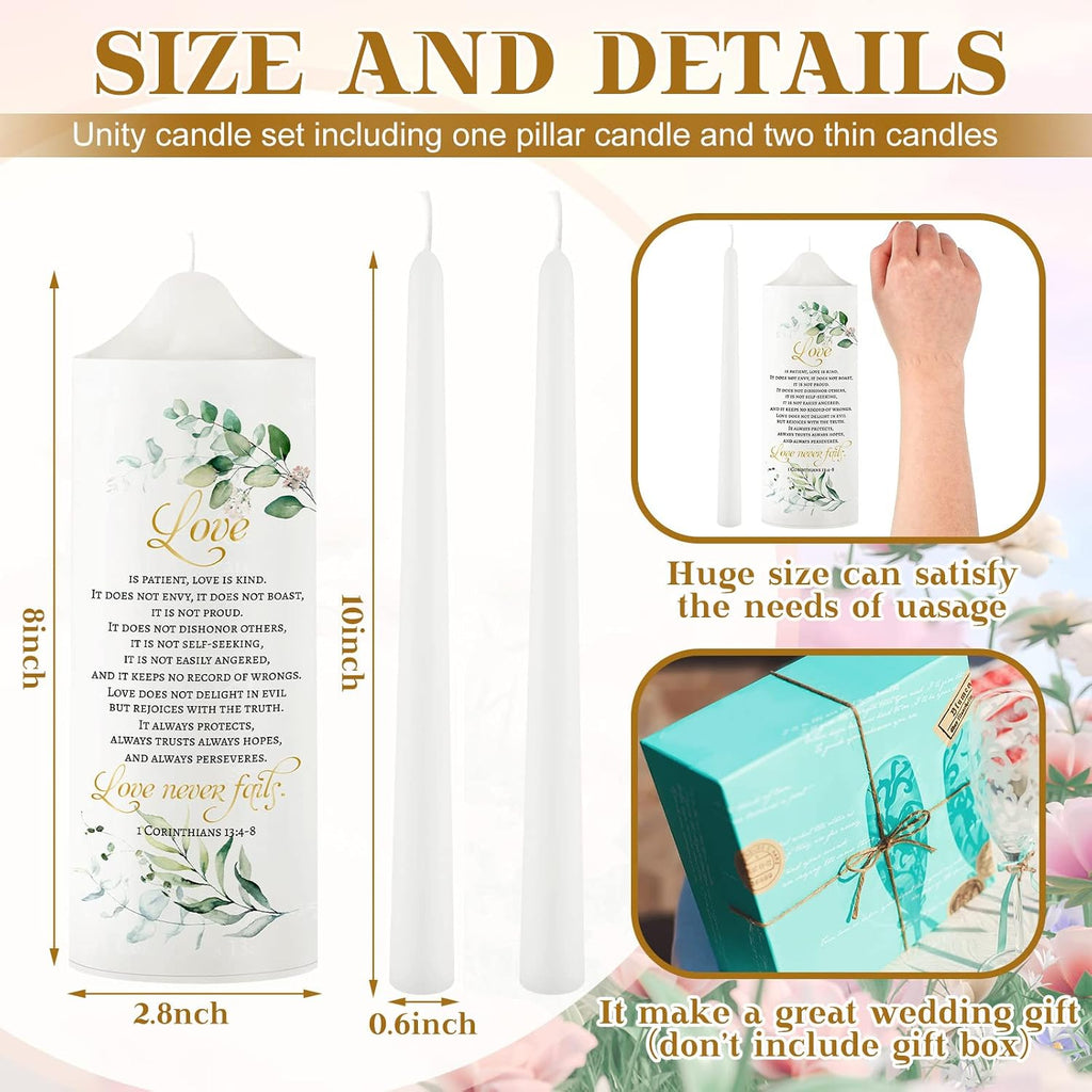 Frienda Unity Candles for Wedding Ceremony Set Wedding Unity Taper Candles Catholic Religious Ceremony Accessories(Leaf Style) (3 Pcs)