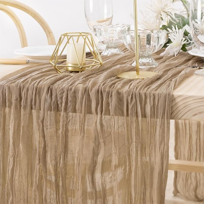 MLMW 6 Pack Fall Table Runner Boho Nude Brown Cheesecloth Table Runner Autumn Gauze Rustic Tan Cheese Cloth 160 inch 13.3ft for Thanksgiving Wedding Party Baby Bridal Shower Birthday