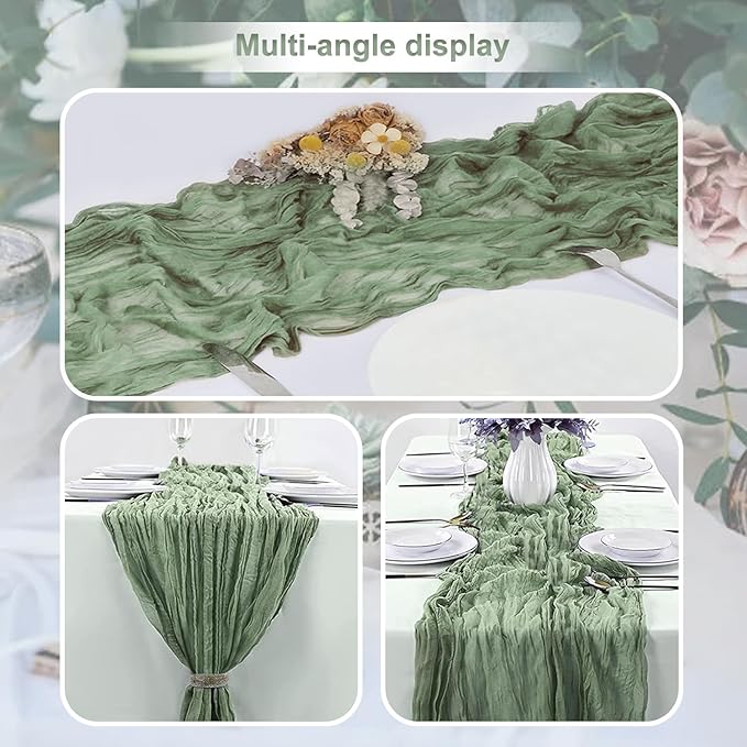 6 Pack Sage Green Cheesecloth Table Runner 35x120 Inch 10Ft Rustic Gauze Cheese Cloth Table Runner Sheer Cheesecloth Table Runners for Wedding Party Bridal Shower Decoration
