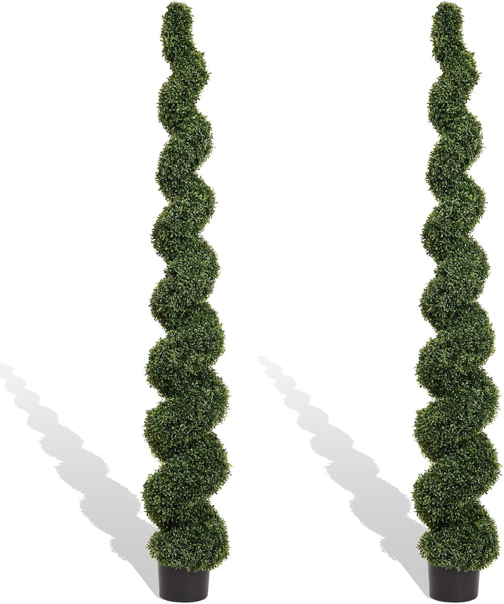 THE BLOOM TIMES 7ft Large Spiral Topiary Trees Artificial Outdoor Set of 2
