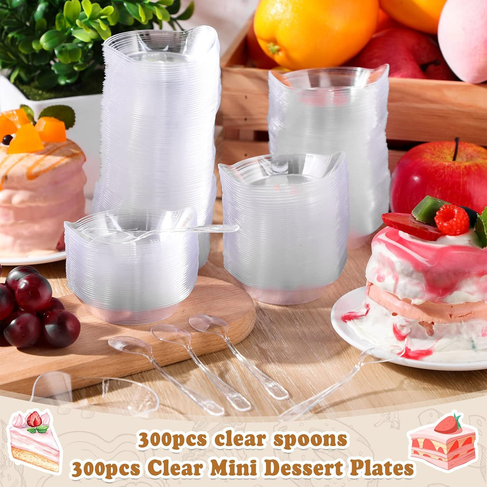 Potchen 300 Pack 3.1'' Mini Dessert Plates with Tasting Spoons Mini P...