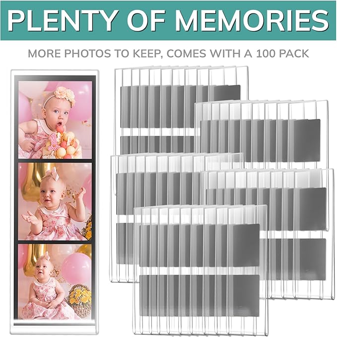 pbf PHOTO BOOTH FRAMES 2x6 Magnetic Picture Frames for Refrigerator | 2 x 6 Clear Magnetic Acrylic Frames for Photo Strips | Magnetic Photo Holders for Fridge, Locker, Sign Holder (100-Pack)