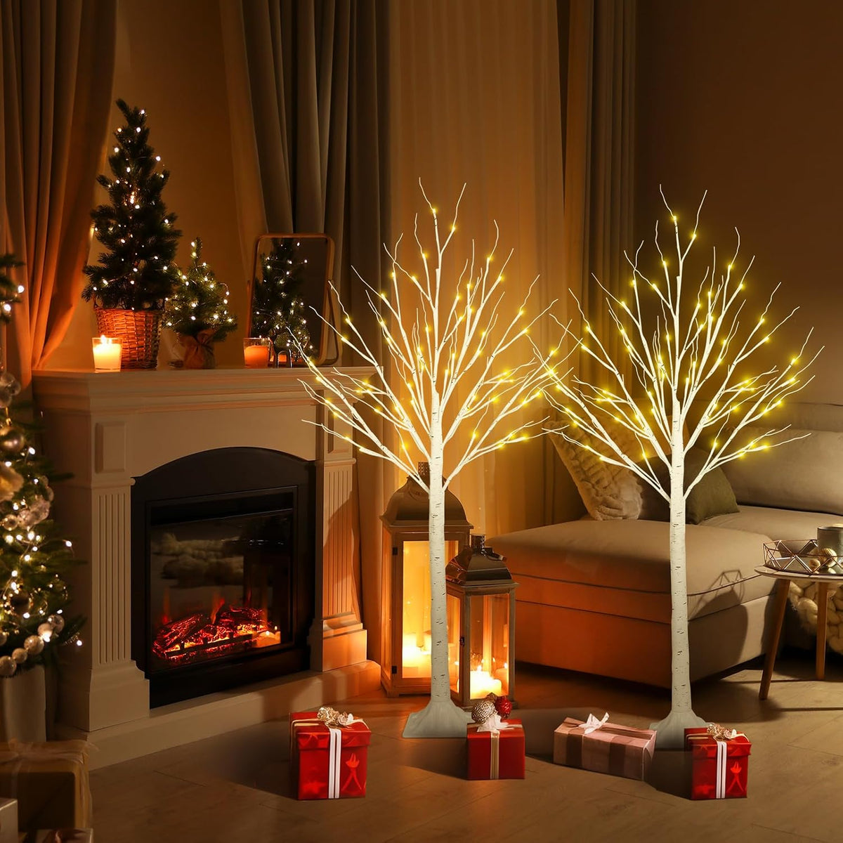 4ft lighted birch trees, 48 led twinkling trees showing dimensions
