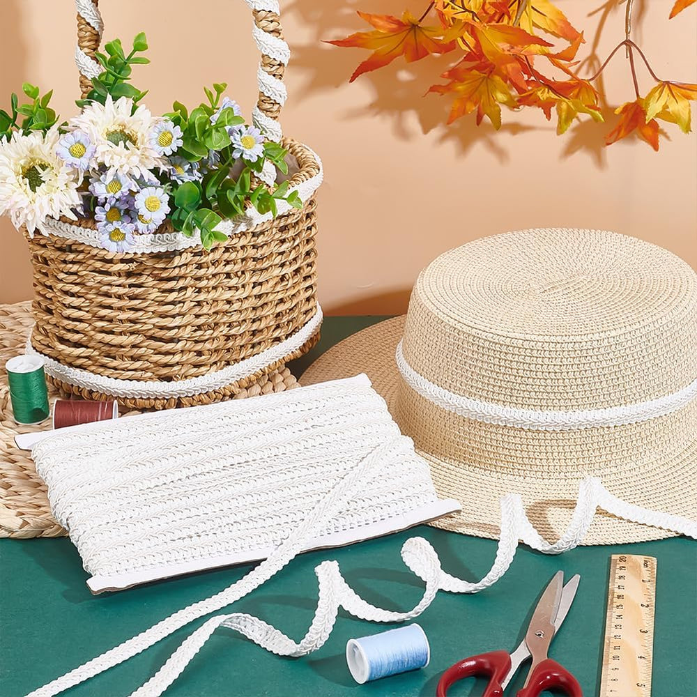 PH PandaHall White Gimp Braid Trim 27 Yards 1/2 Inch Polyester Woven Braid Tr...