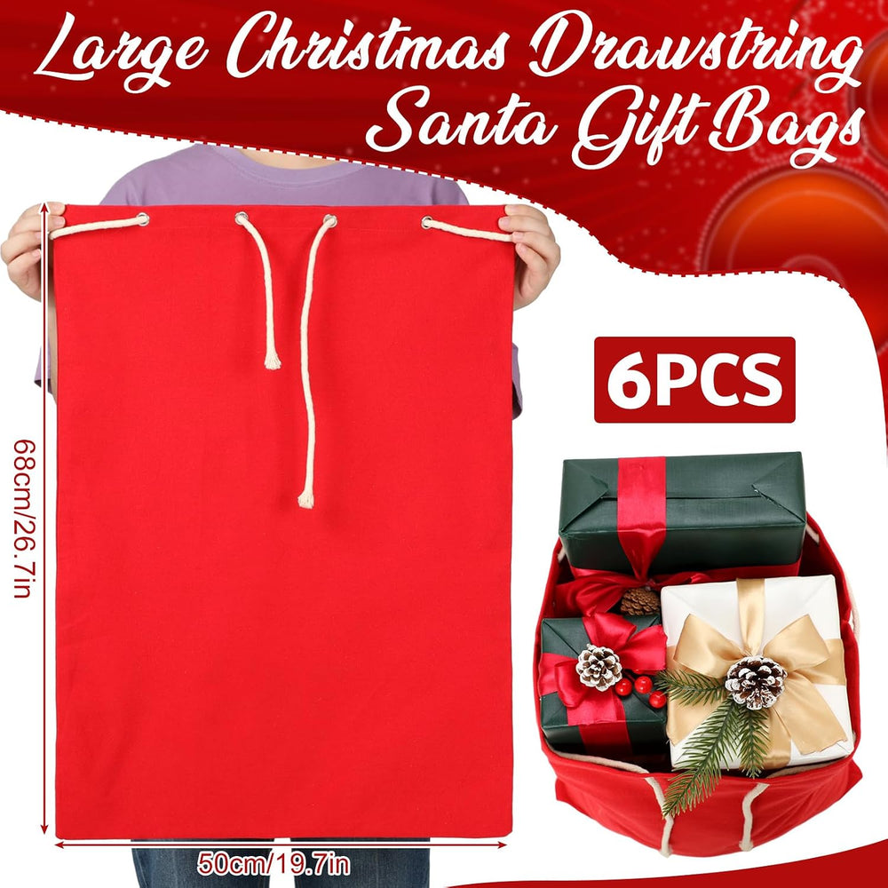 Newwiee 6 Pcs Christmas Canvas Gift Bag Santa Large Sacks 26.7 x 19.7 Inch