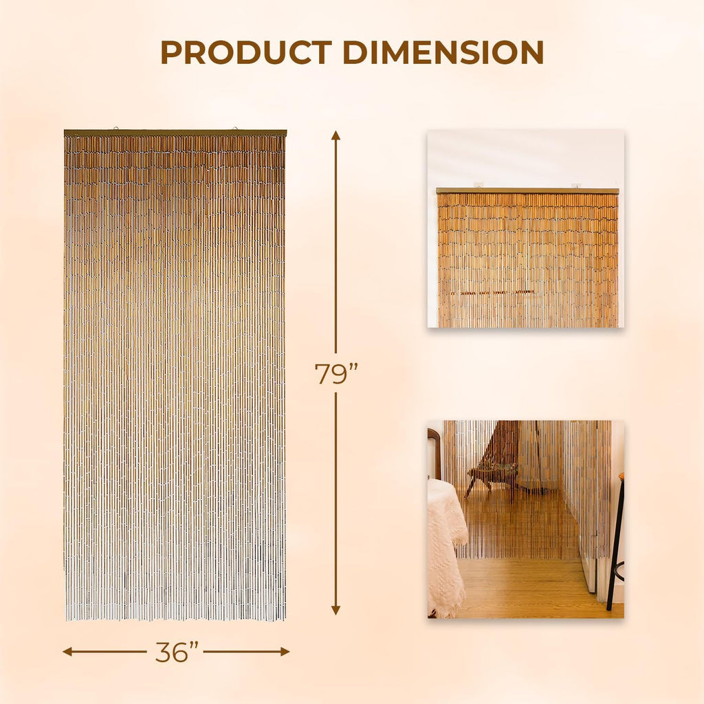 minimalist natural wooden beaded curtain - durable wood showing dimensions