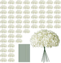 100 PCS White Hydrangea Artificial Flowers, Faux Hydrangea Flowers, Fake Hydrangeas, Silk Hydrangea Flowers with Stems, White Artificial Flowers Bulk for Wedding Party Decor Bulk Artificial Flowers
