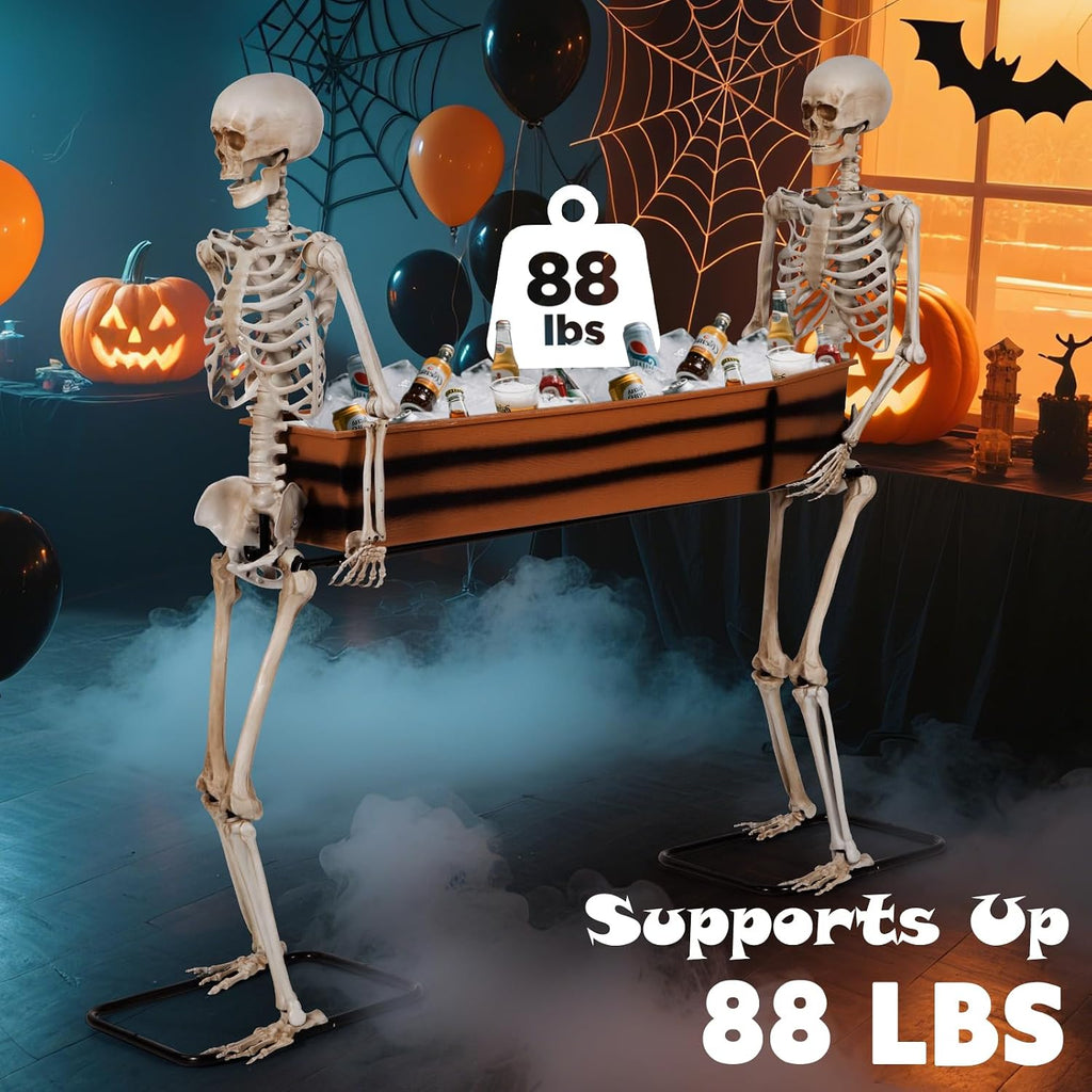 Quntis Halloween Skeleton Outdoor Decorations - 5ft Posable Skeletons Carrying Coffin - Life Size Undead Pallbearers Drink Cooler - Spooky Graveyard Haunted Houses Halloween Party Display Prop