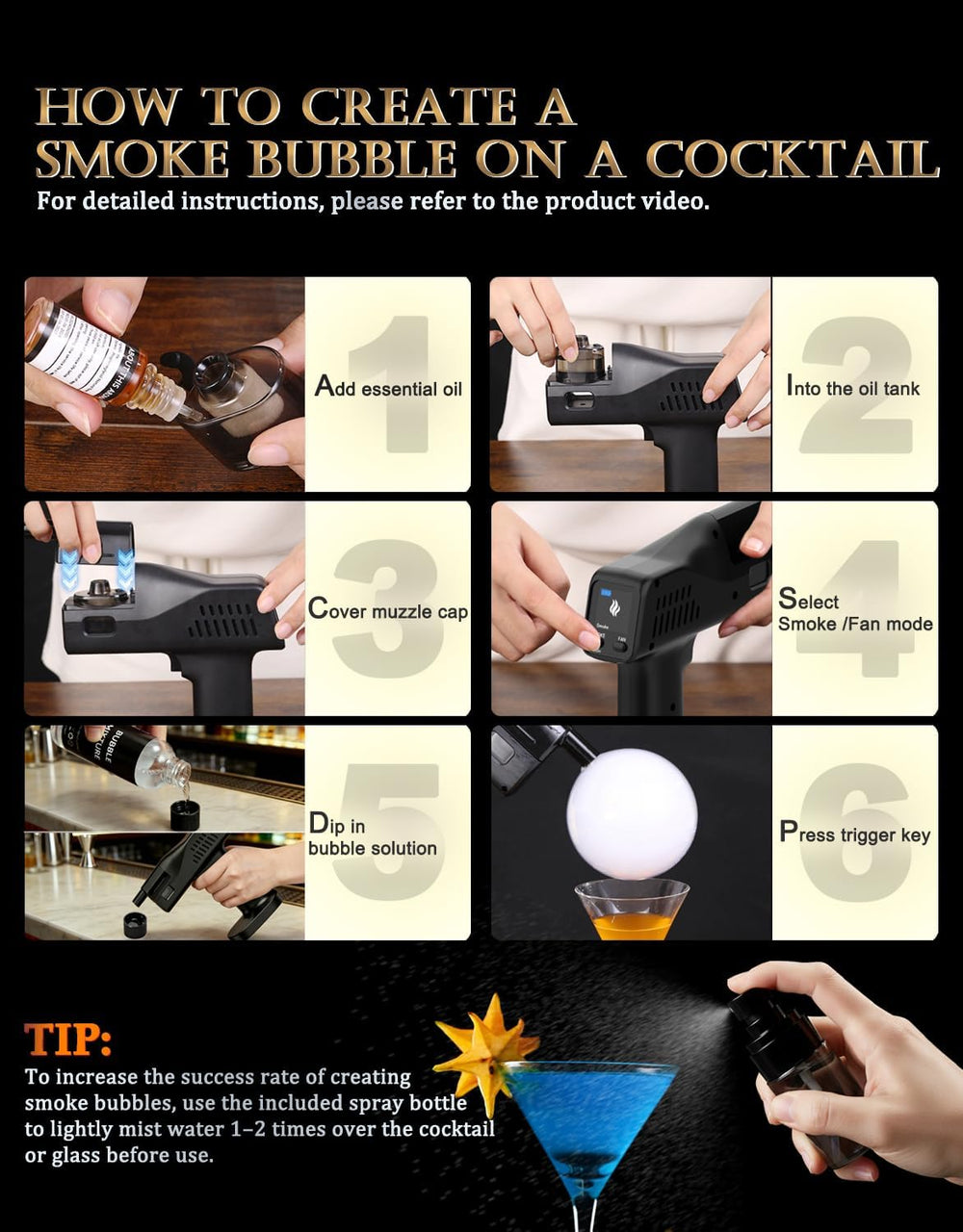 Cocktail Bubble Smoke Gun for Drinks - Creates Aromatic Smoke Bubbles
