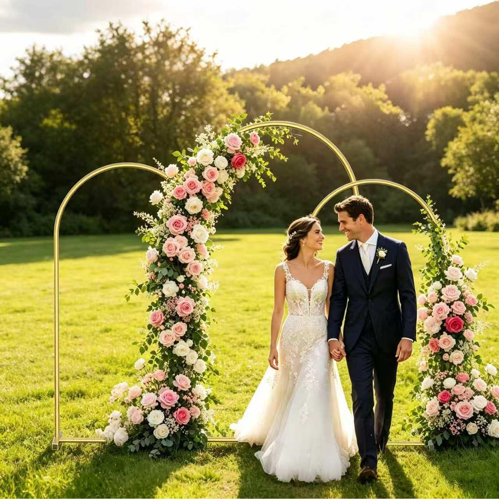 Arch Backdrop Stand Set of 3 (7.2FT,6.6FT,6FT), Gold Arch Stand