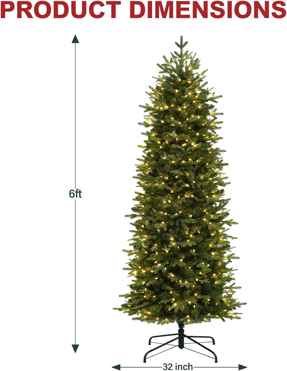Hykolity 6 ft Prelit Pencil Christmas Tree with 300 Warm White LEDs