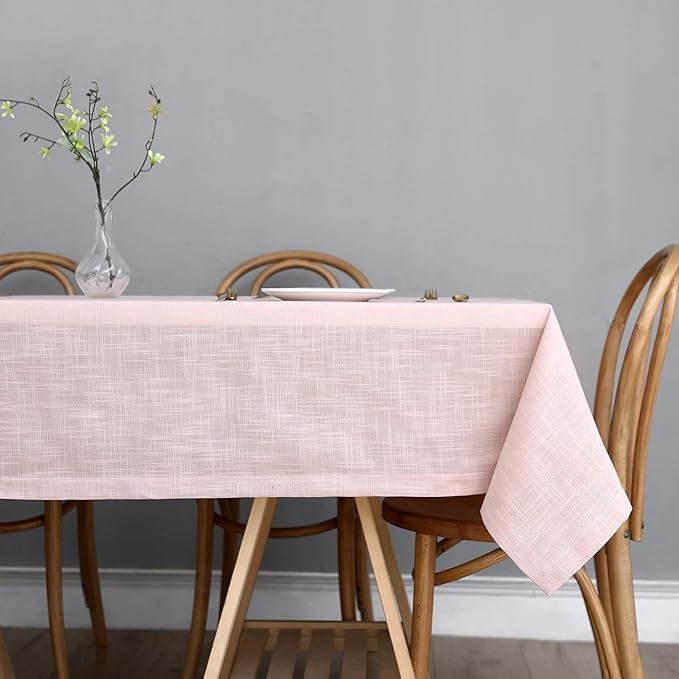 maxmill Lux Faux Linen Tablecloth with Slubby Yarn Textured Weaves Wrinkle Free Anti-Shrink Soft Table Cloth for Kitchen Dining Tabletop for Outdoor and Indoor Use Rectangle 60 x 84 Inch Blush