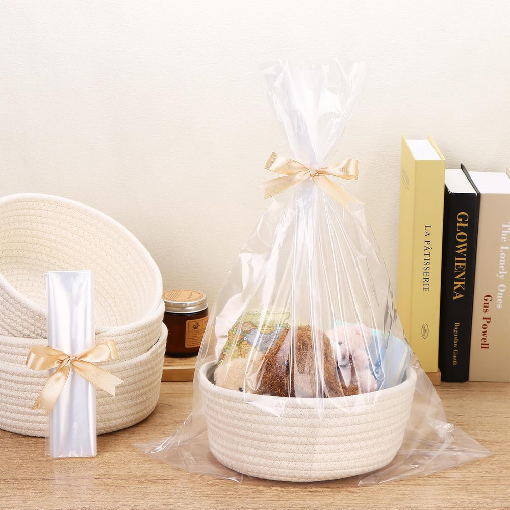 8 Pack Small Woven Storage Baskets with Gift Bag and Ribbon for Organizing Wo...