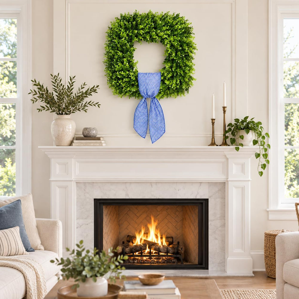 20'' Artificial Square Boxwood Wreaths for Front Door with Berries &a...