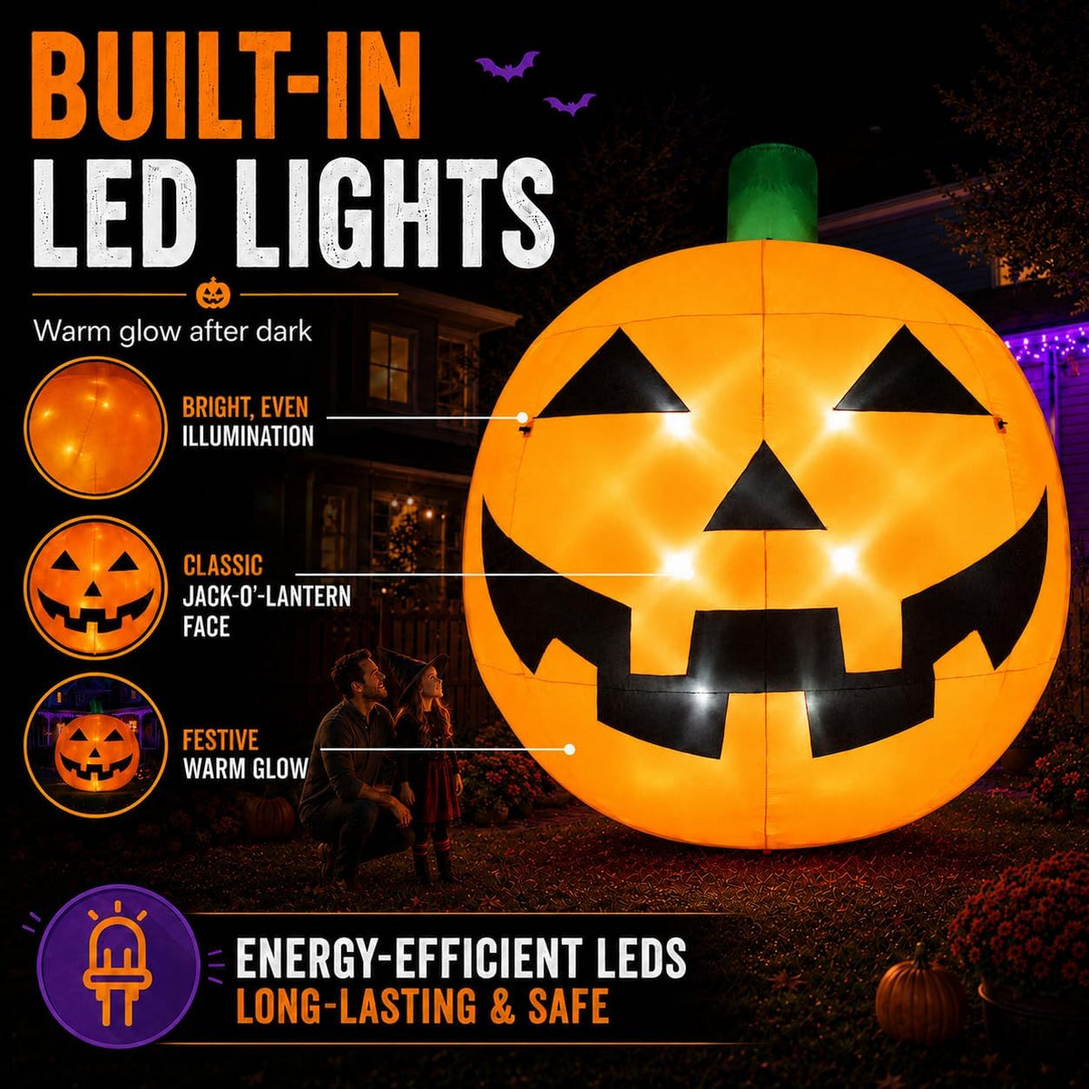 11FT Giant Halloween Inflatable Pumpkin with LED Lights, Outdoor Yard Decor