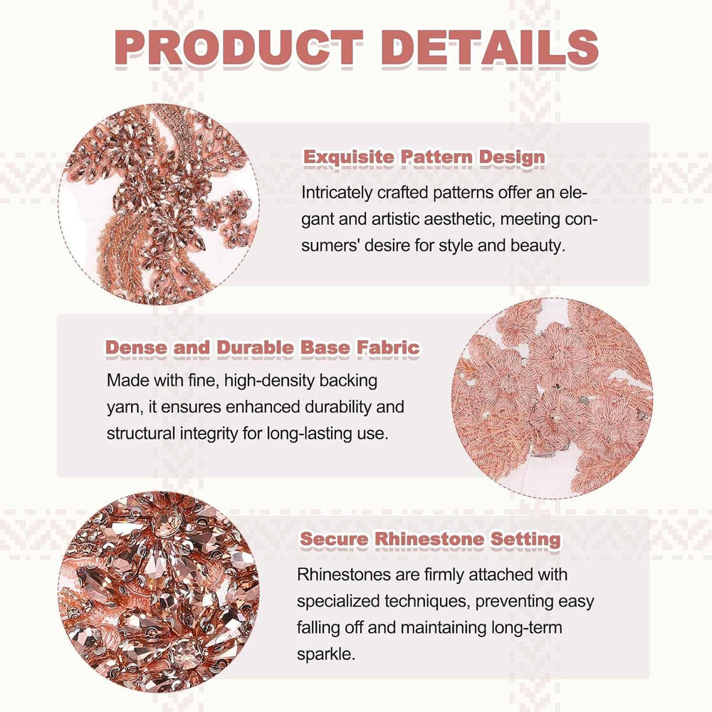 MECCANIXITY Rhinestone Applique Patches, 11x7 Inch, Peach, 2Pack
