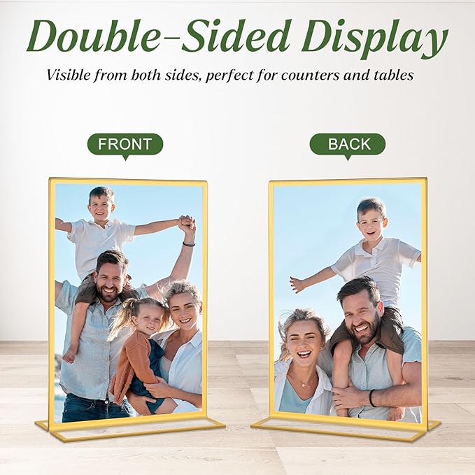 30 Pack 4x6 Gold Acrylic Sign Holders, Double Sided Clear Frames for Wedding Table Numbers, Menu Displays, Photo and Art Showcase for Restaurant, Office, Events