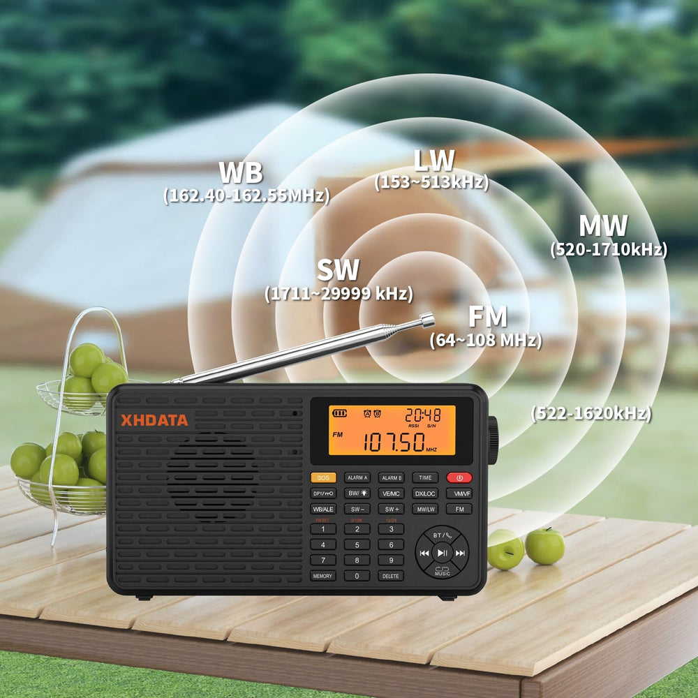 XHDATA D109WB Portable AM/FM/SW/LW/WB Weather Radio Shortwave Radio Receiver ...