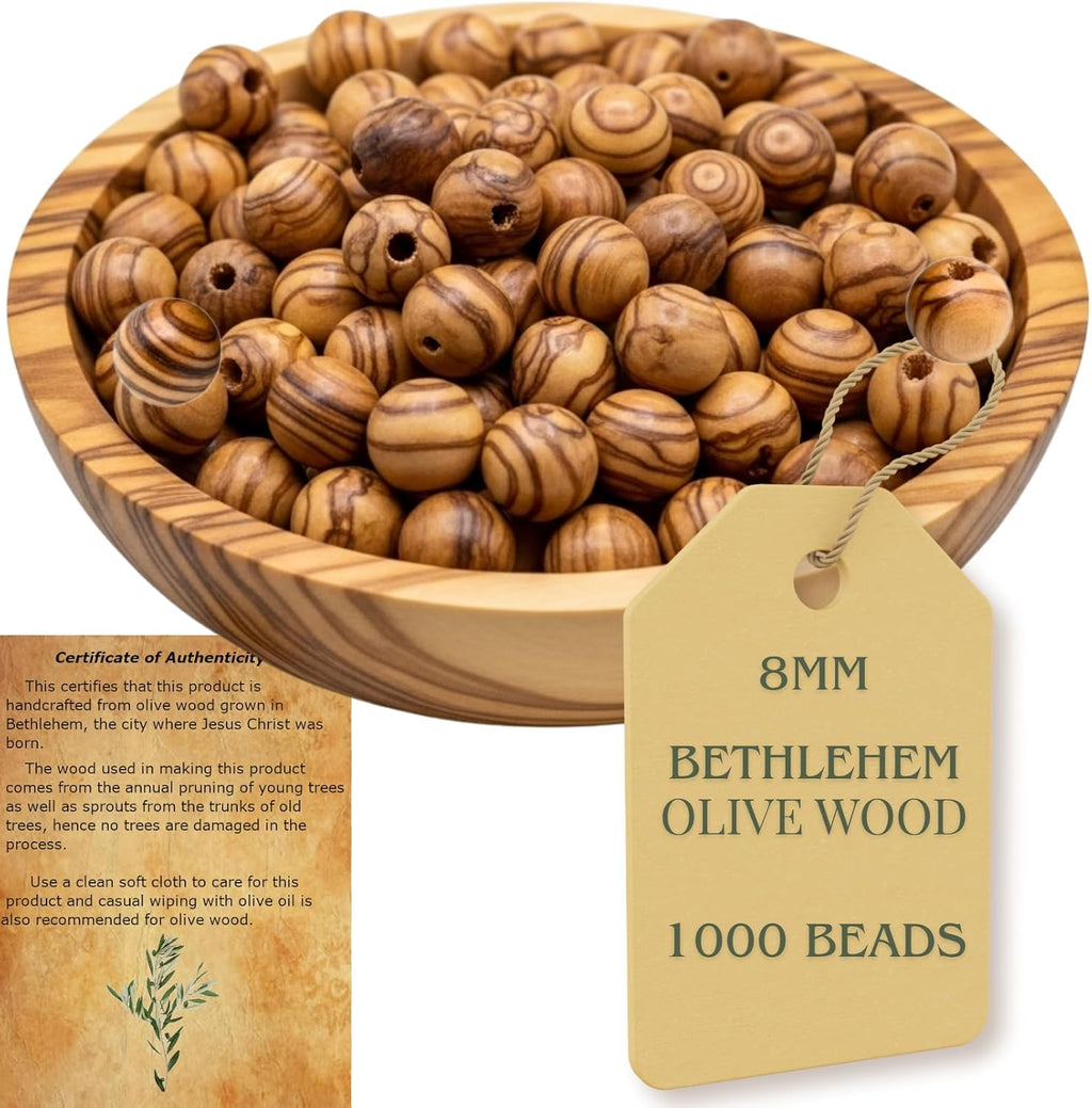 Holy Land Market Olive Wood Beads 8mm 1000 Count Rosary Making Beads