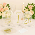 Wedding Table Numbers 1-20 Clear Acrylic Seating Number Signs for Weddings Reception Anniversary Party Decor Seat Number for Tables with Elegant Gold Lettering