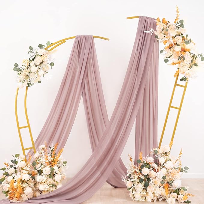 Socomi Wedding Arch Draping Fabric 3 Panels 29" x 19Ft Dusty Rose Sheer Chiffon Curtain Drapes 6 Yards for Wedding Ceremony Birthday Party Decoration