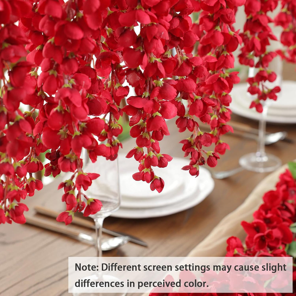 mizii 6Pcs Red Wisteria Hanging Flowers 48" Silk Wisteria Artificial Flo...